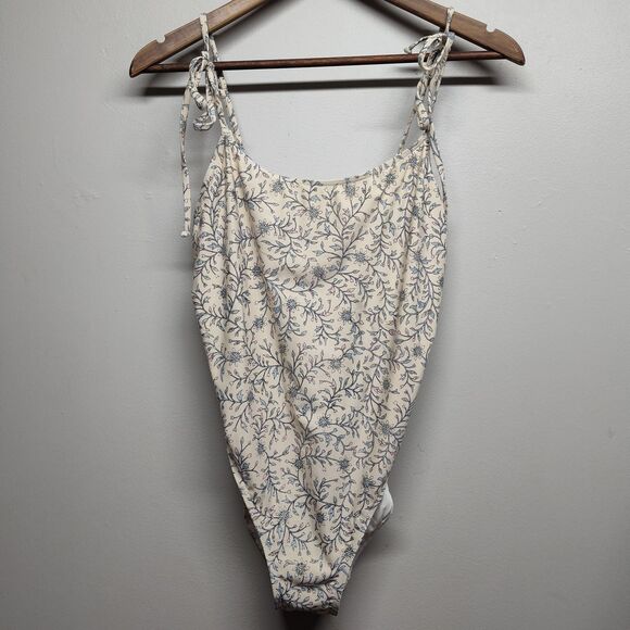 Xirena Xwim One Piece Bathing Suit Women Size L Cream Floral Lined Summer Beach - Picture 1 of 6